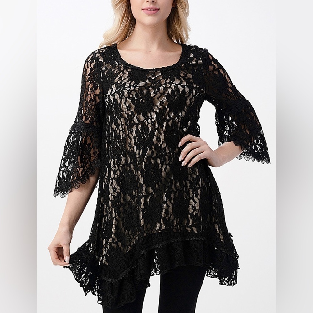 Lady Noiz Black Ruffle Lace Tunic Dress Dressy‎